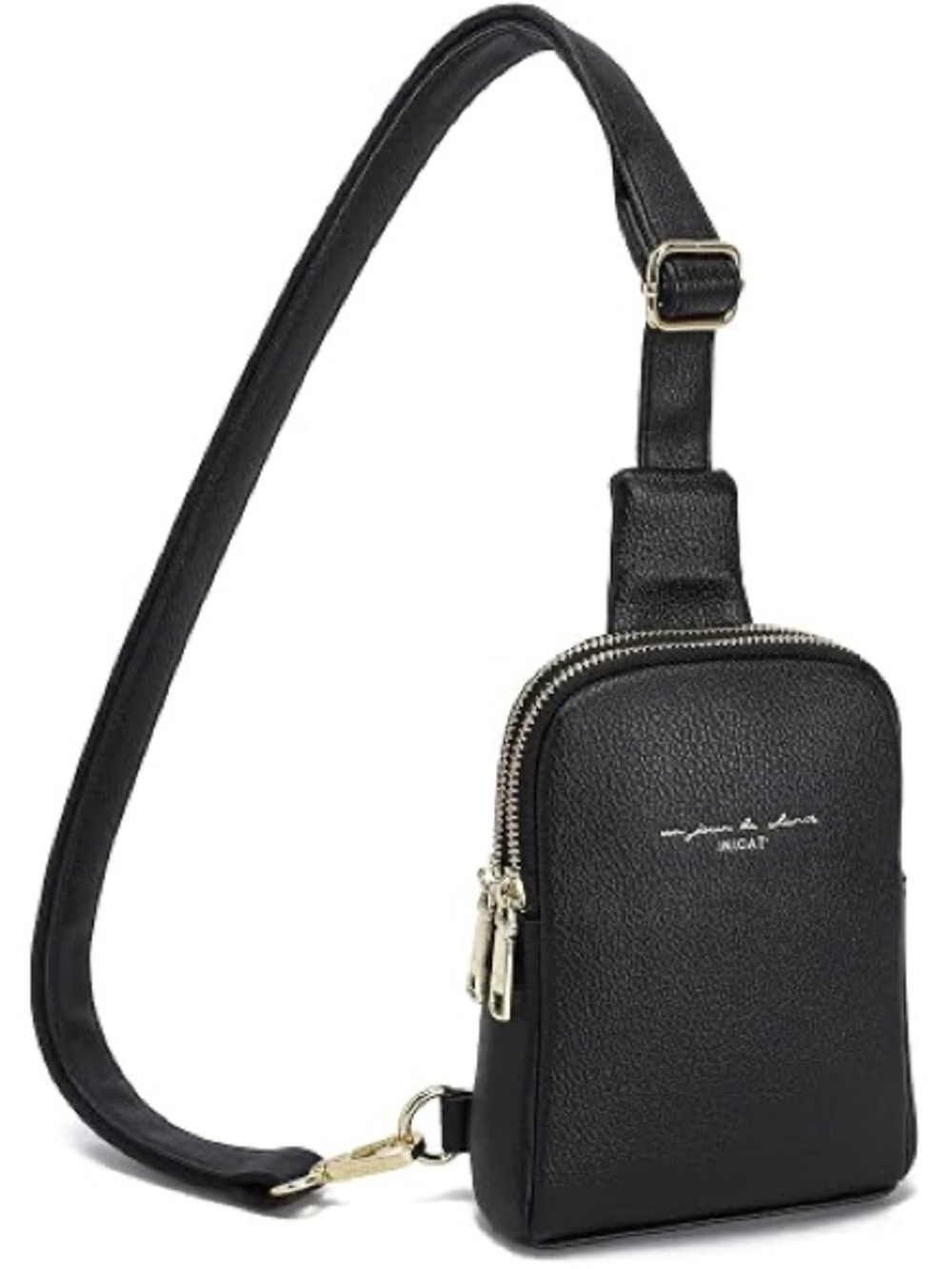 Black Leather Sling Bag for Men by AICAT